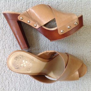 Vince Cumto, Elora Platform, Tan Leather Peep Toe, Studded Heels